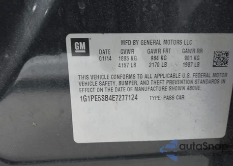 2014 Chevrolet Cruze 2Lt Auto из США, поврежденный, VIN 1G1PE5SB4E7277124